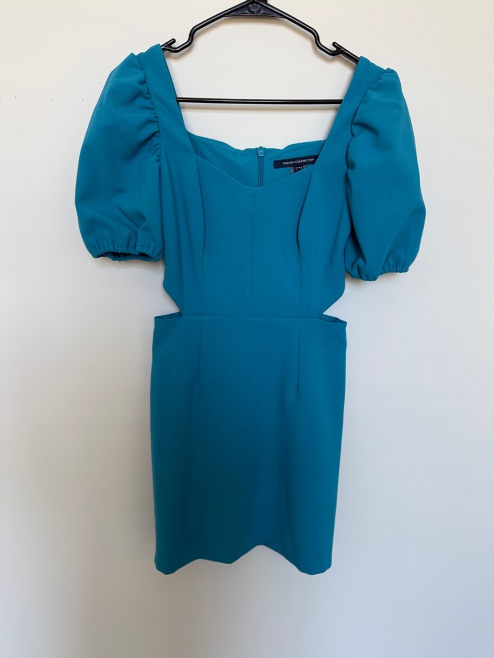 French Connection Teal Puff-Sleeve Cutout Mini Dress